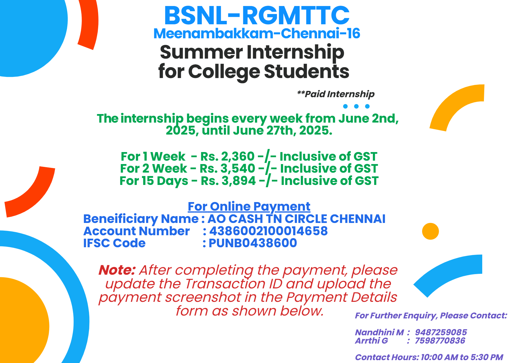 Summer Internship Details
